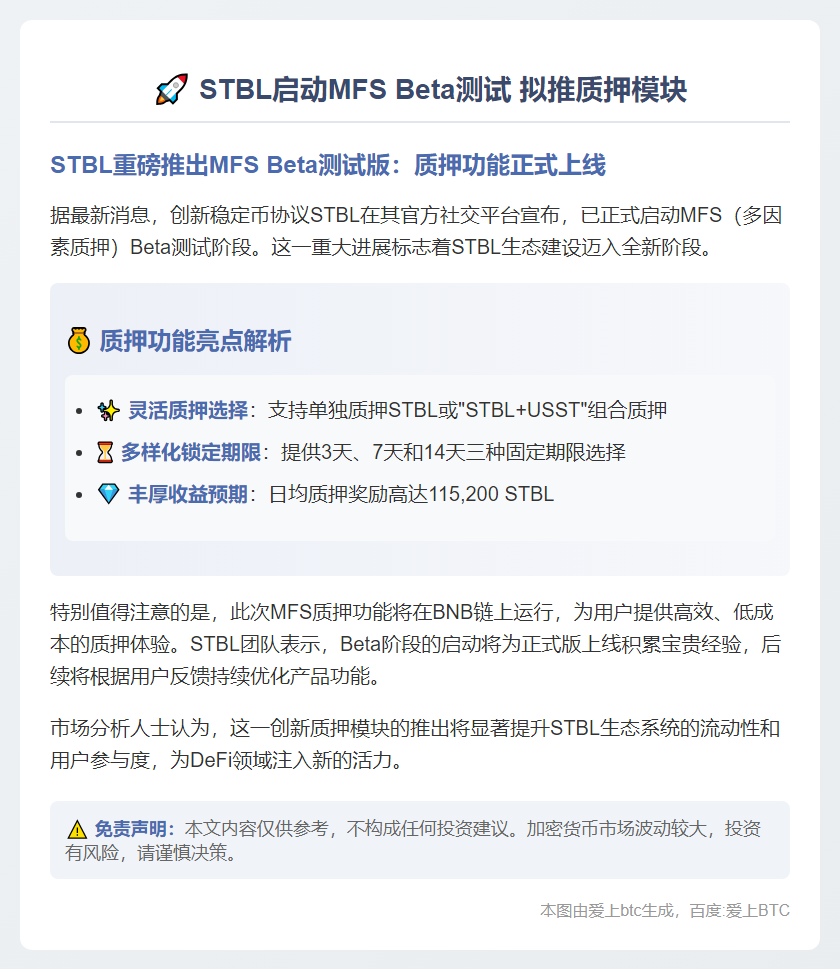 STBL启动MFS Beta测试 拟推质押模块
