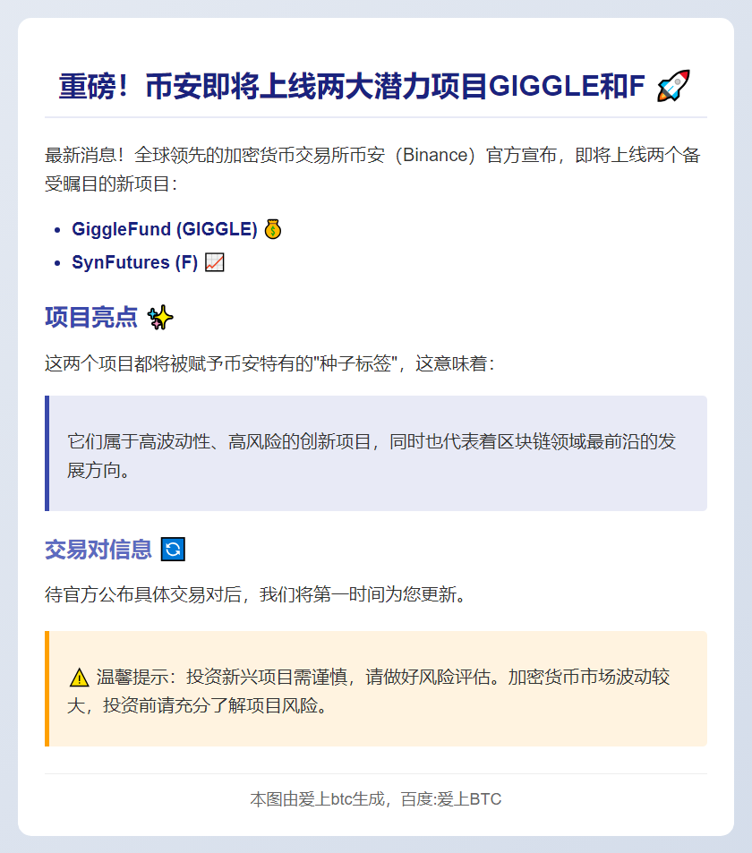Binance上线GIGGLE和F