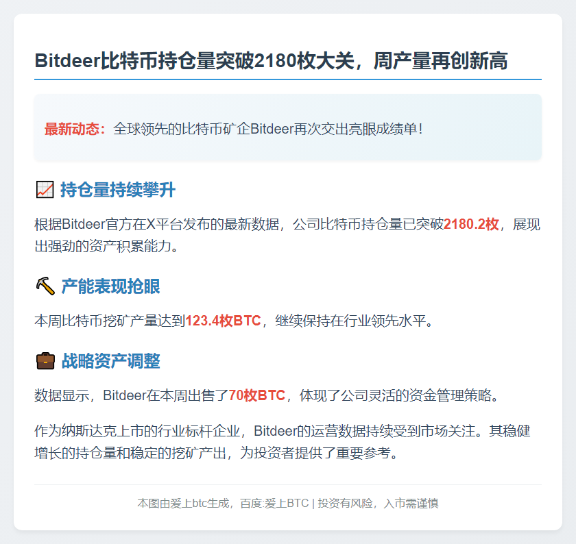 Bitdeer比特币持仓超2180枚