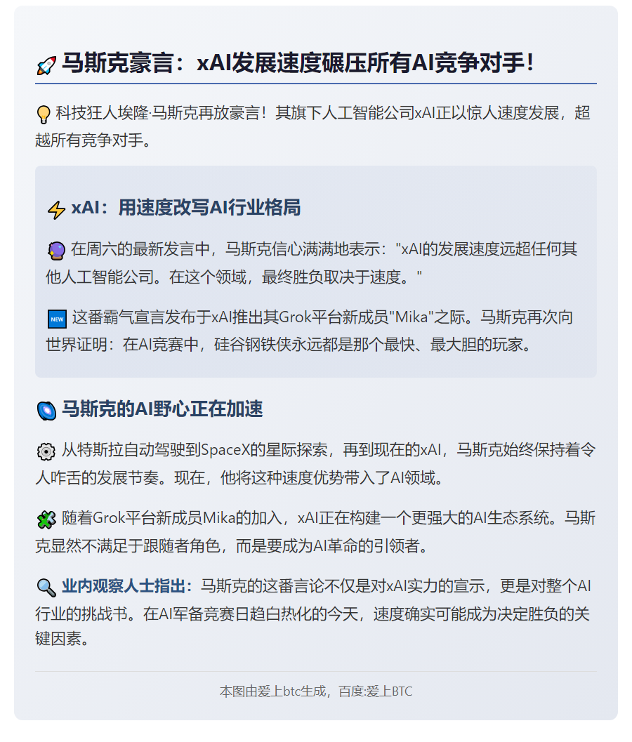 马斯克：xAI发展速度领先对手