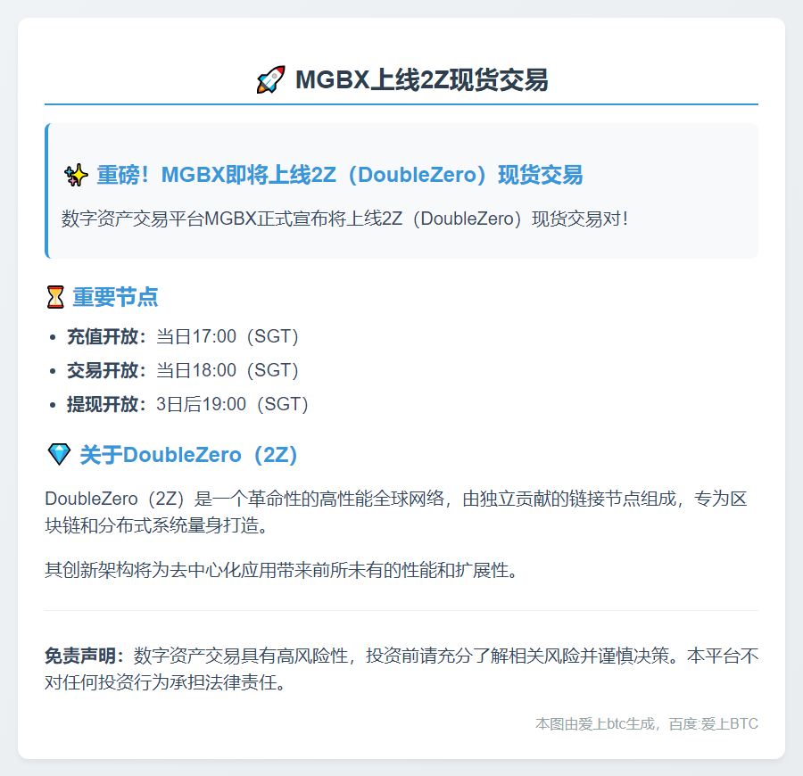 MGBX上线2Z现货交易10月3日18:00