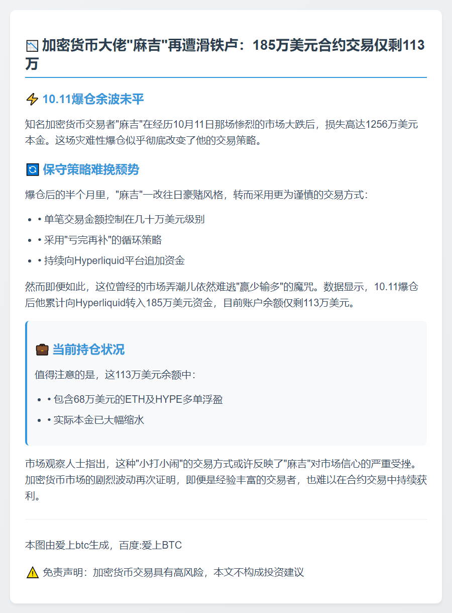 麻吉爆仓后投入185万剩113万