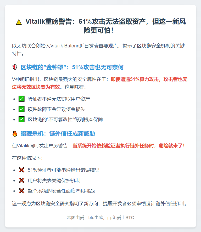 Vitalik：51%攻击难改区块，链外信任存风险