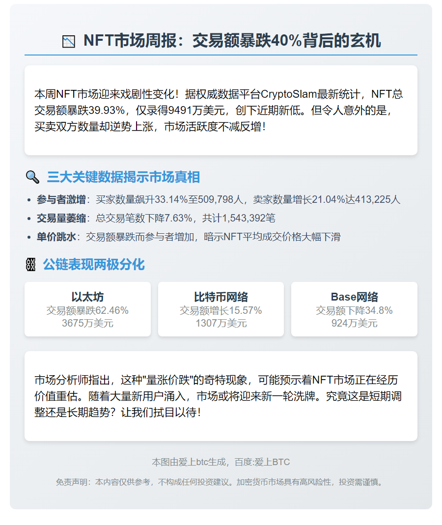 NFT周交易额暴跌40%至9491万