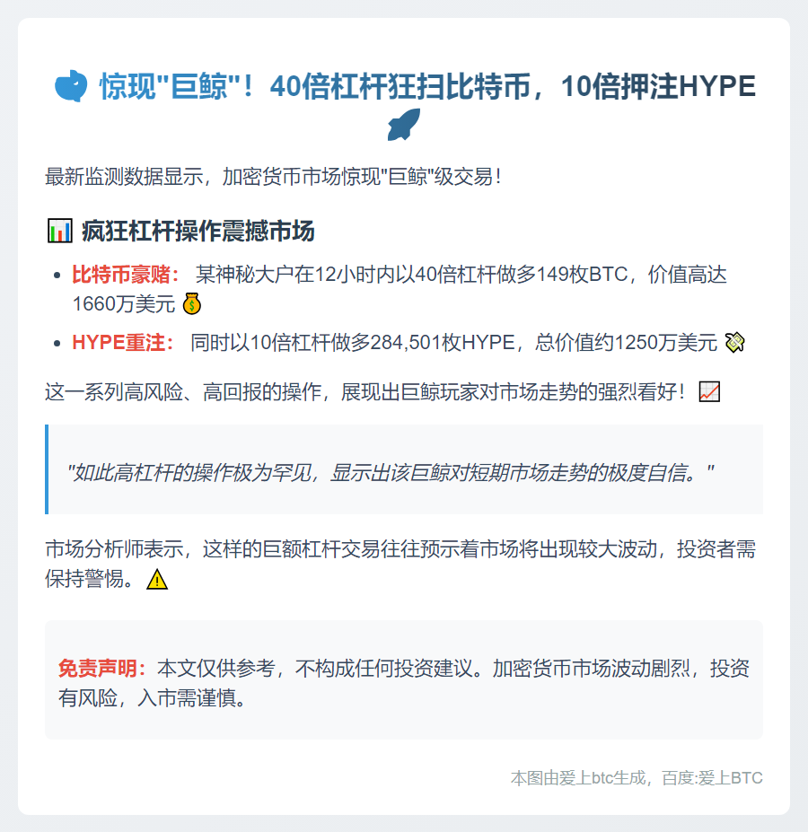 巨鲸高杠杆押注比特币与HYPE