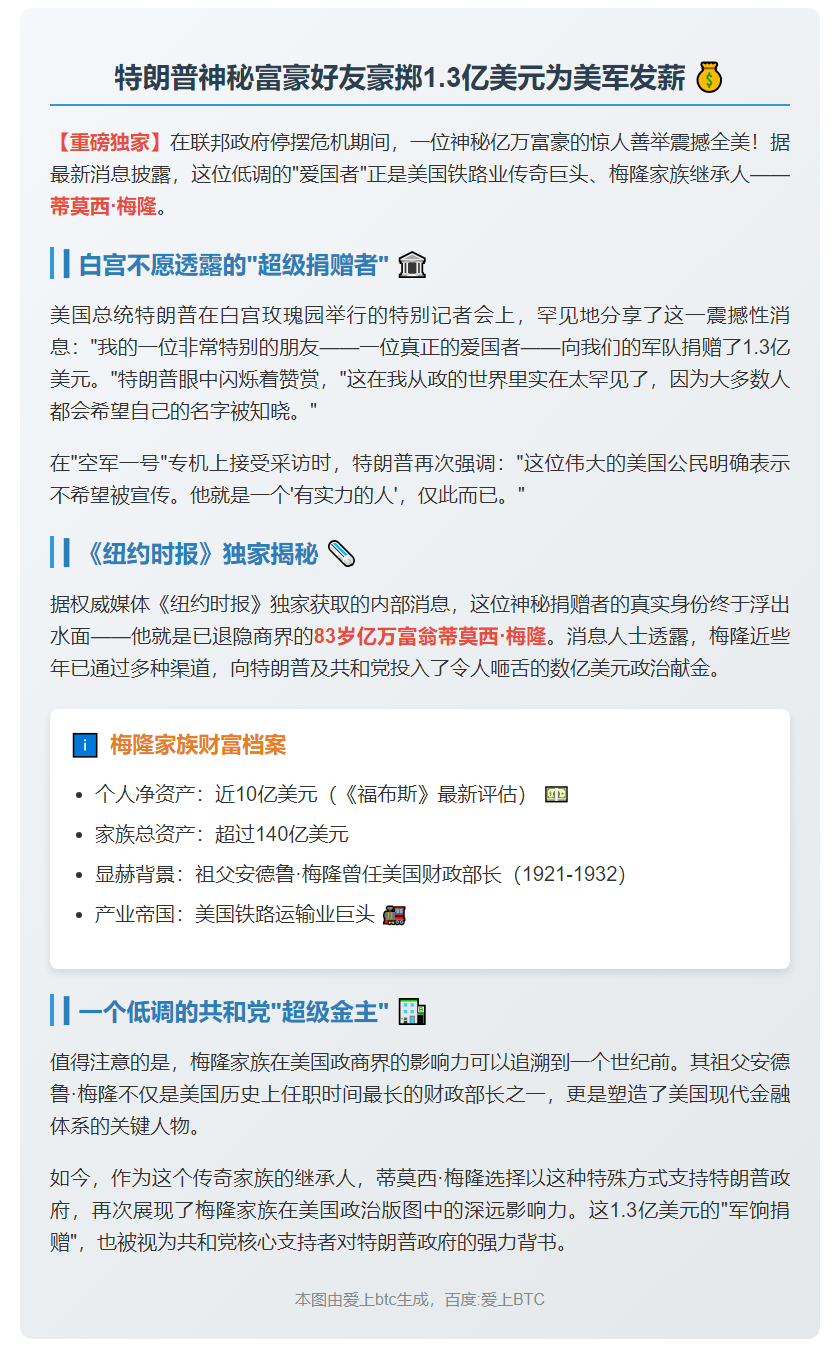 特朗普友人捐1.3亿发军饷