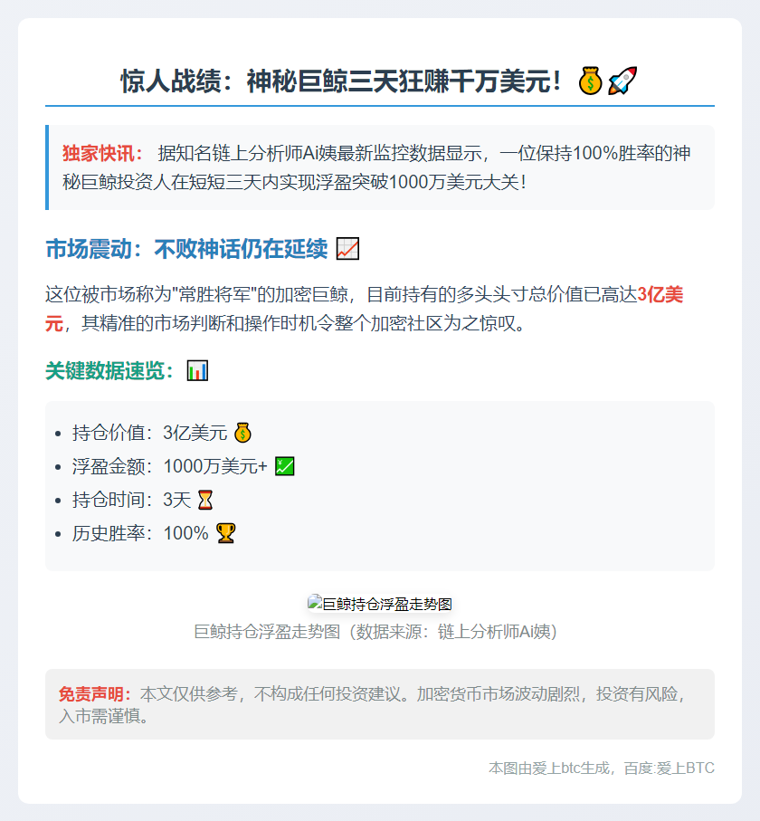 "巨鲸多头浮盈超千万美元"