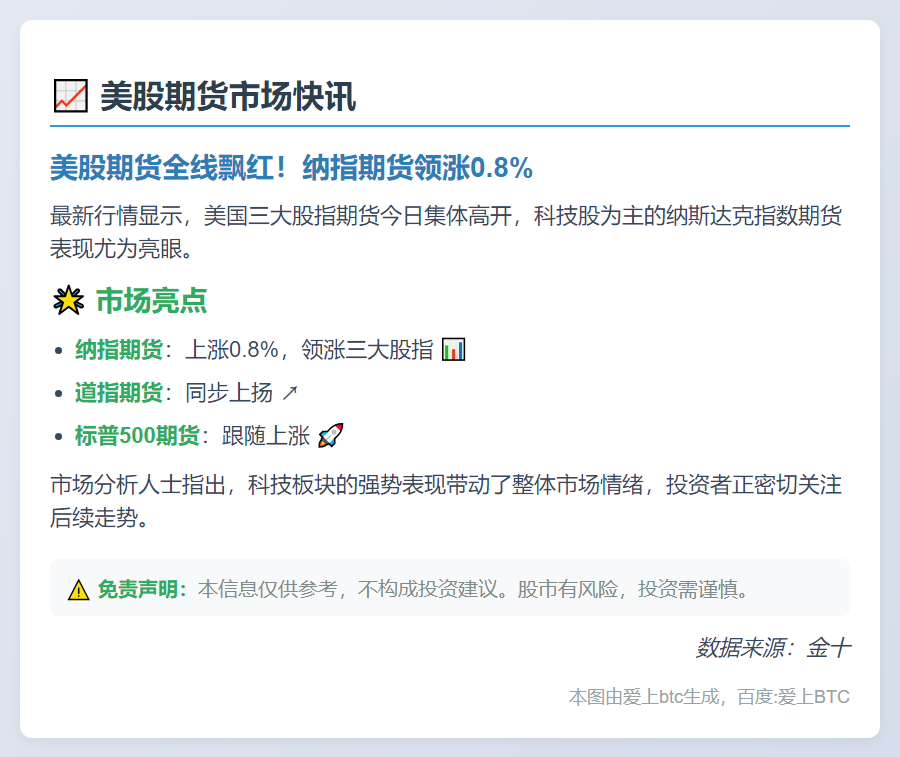 美股期货高开，纳指涨0.8%