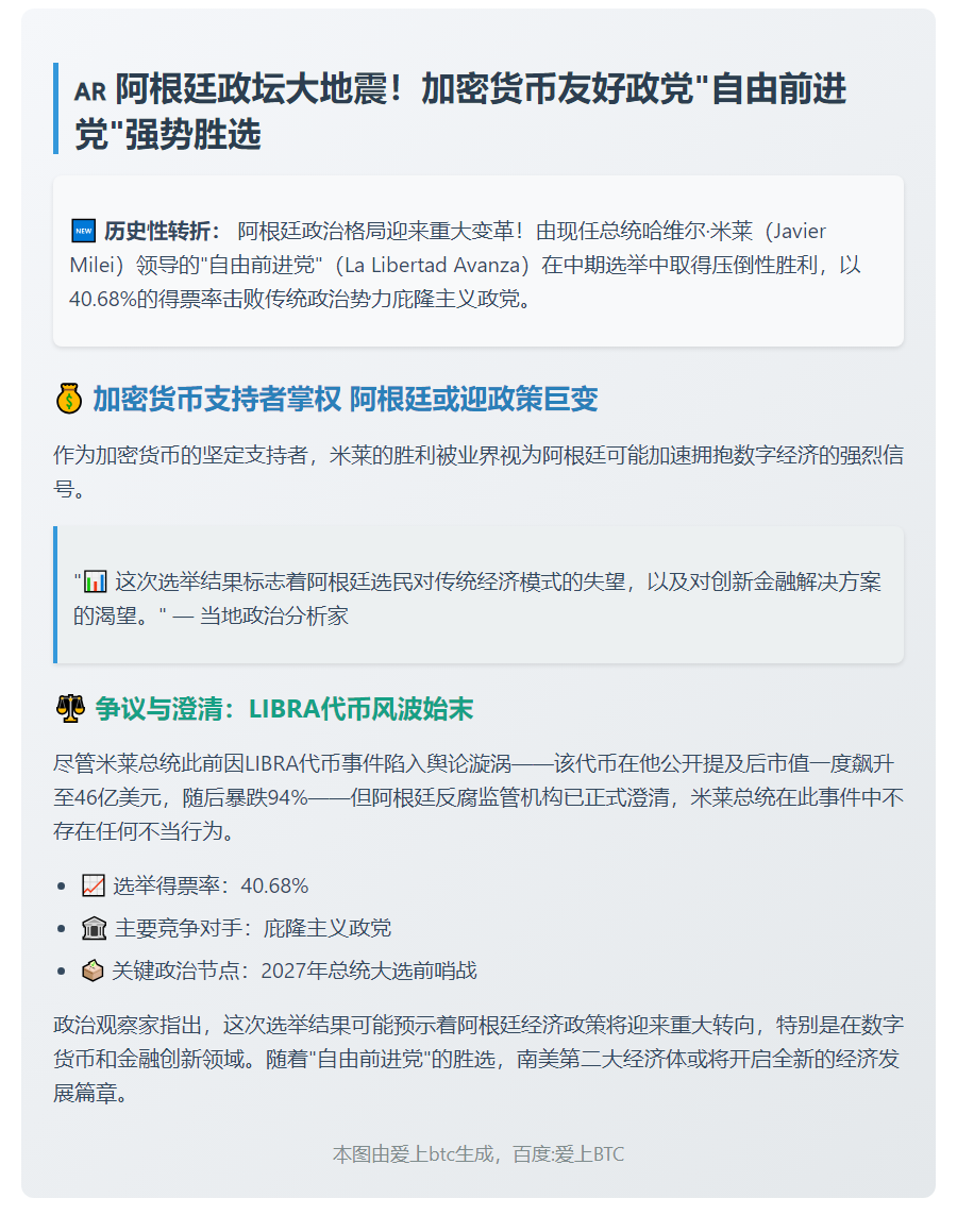 阿根廷总统Milei领导的加密政党胜选