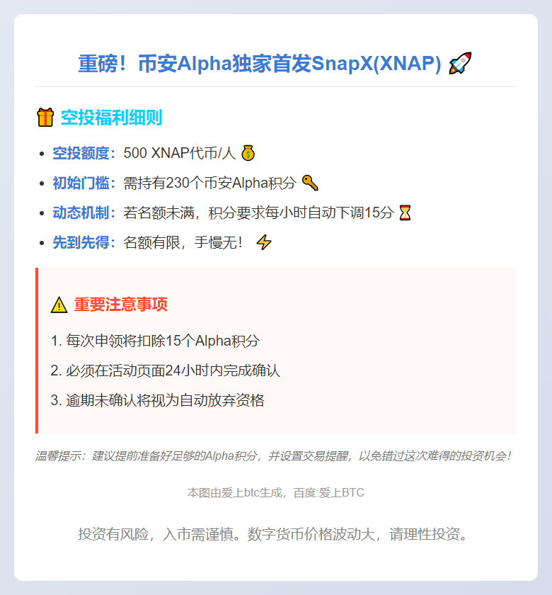 SnapX空投需230 Alpha积分
