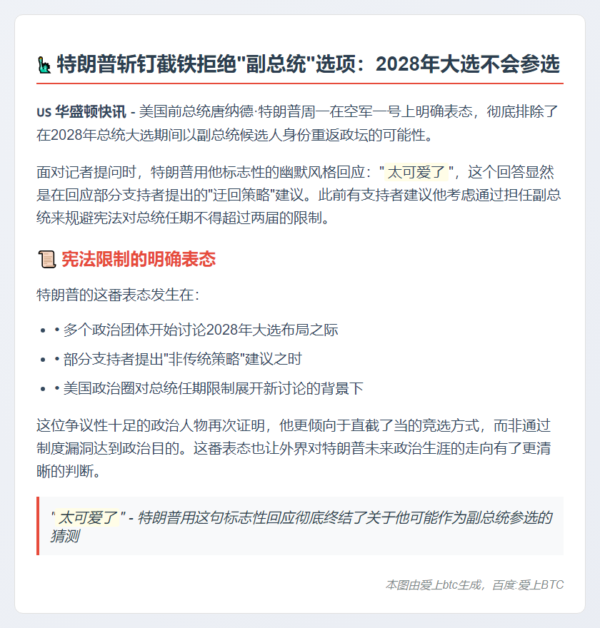 特朗普拒当2028年副总统候选人