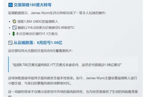 交易员 James Wynn 从 12.3 亿比特币多单转至 11 万空单