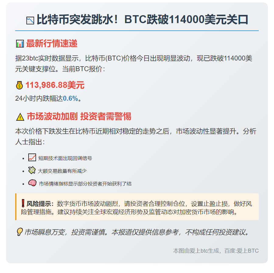 比特币跌破11.4万美元