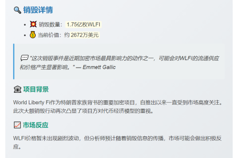 World Liberty Fi销毁1.75亿WLFI