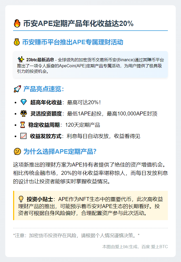 币安APE定期产品年化收益达20%