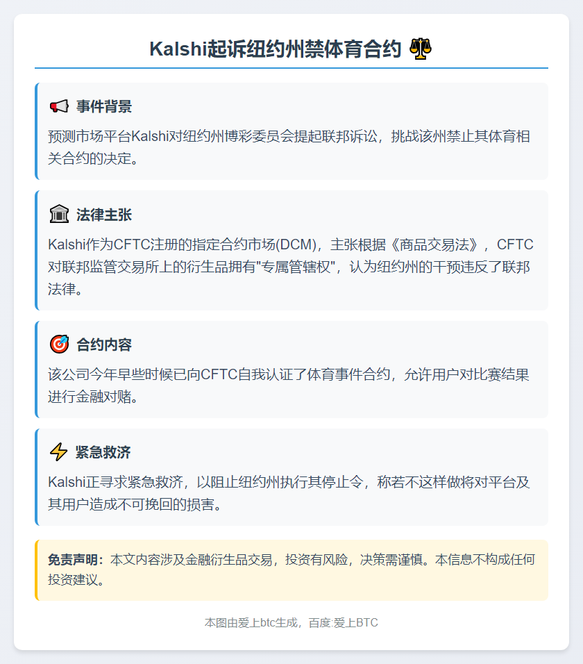 Kalshi起诉纽约州禁体育合约