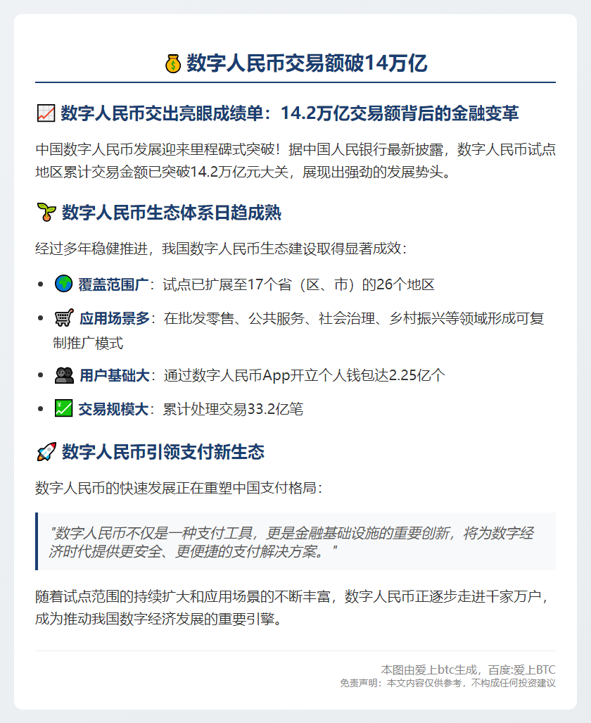 数字人民币交易额破14万亿