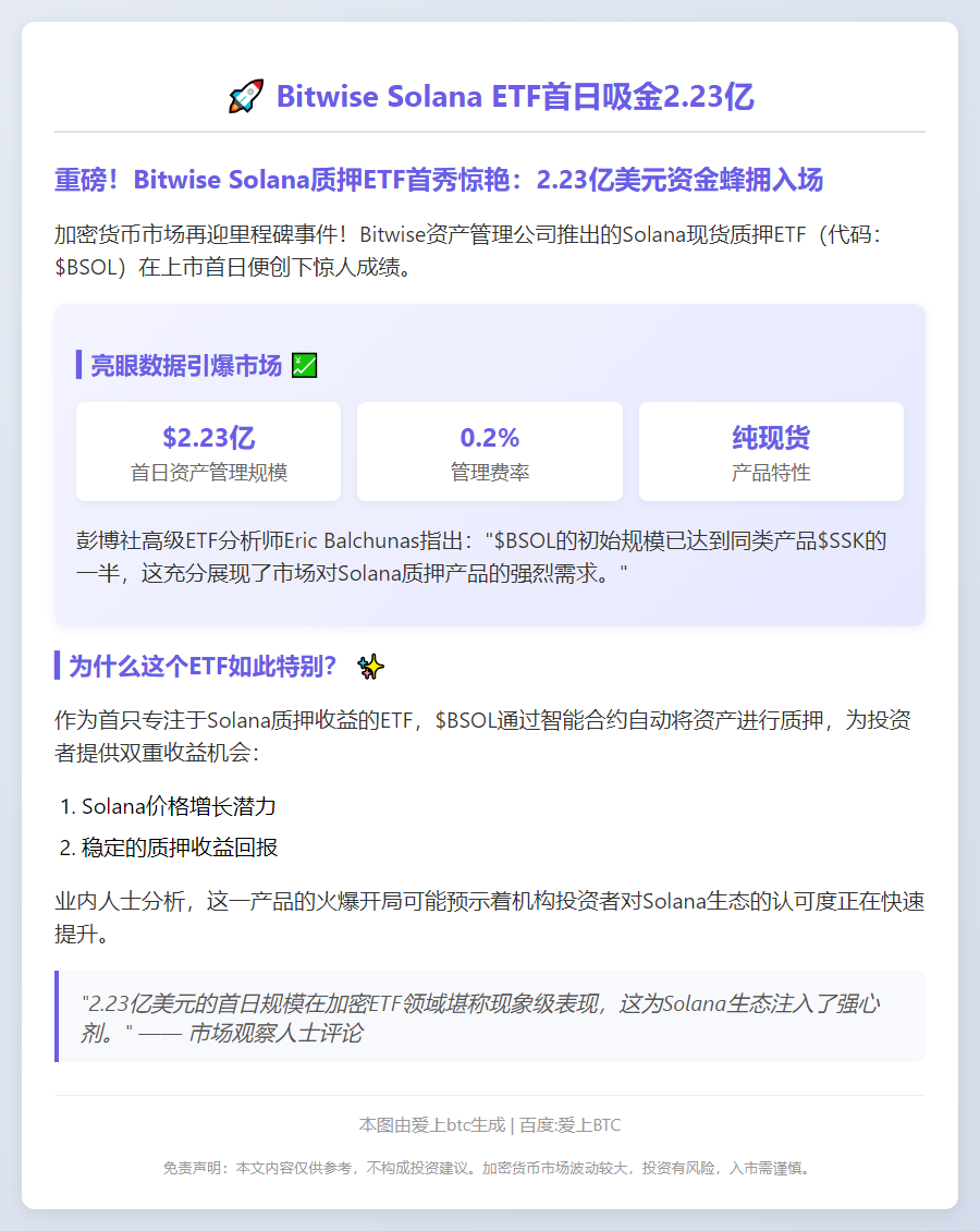 Bitwise Solana ETF首日吸金2.23亿