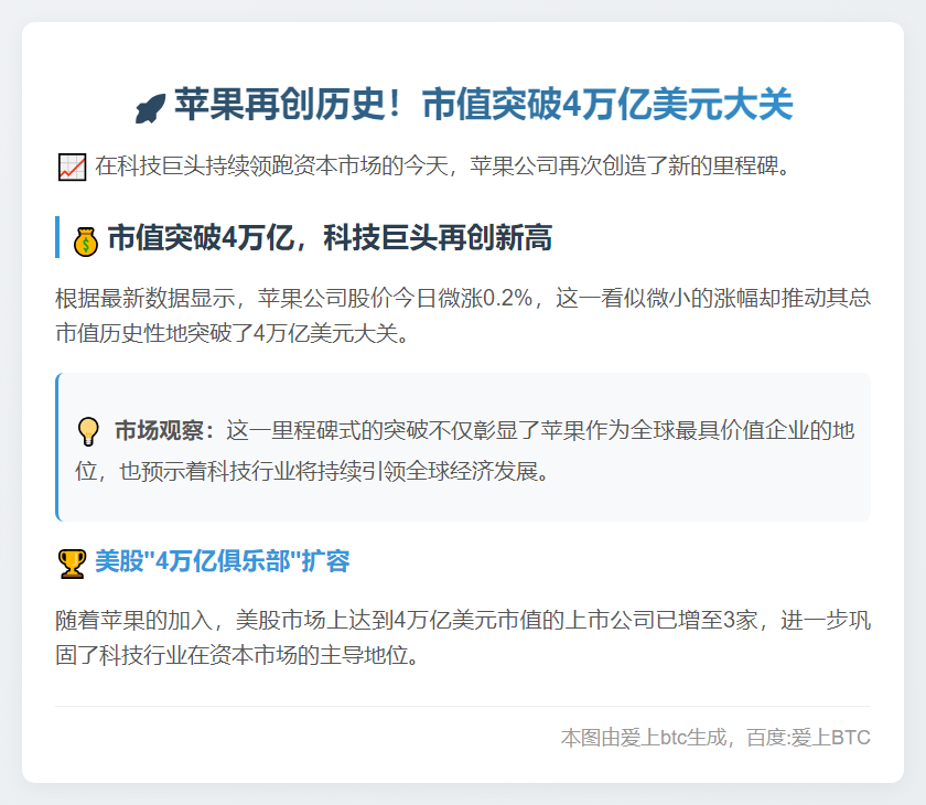 苹果市值突破4万亿美元