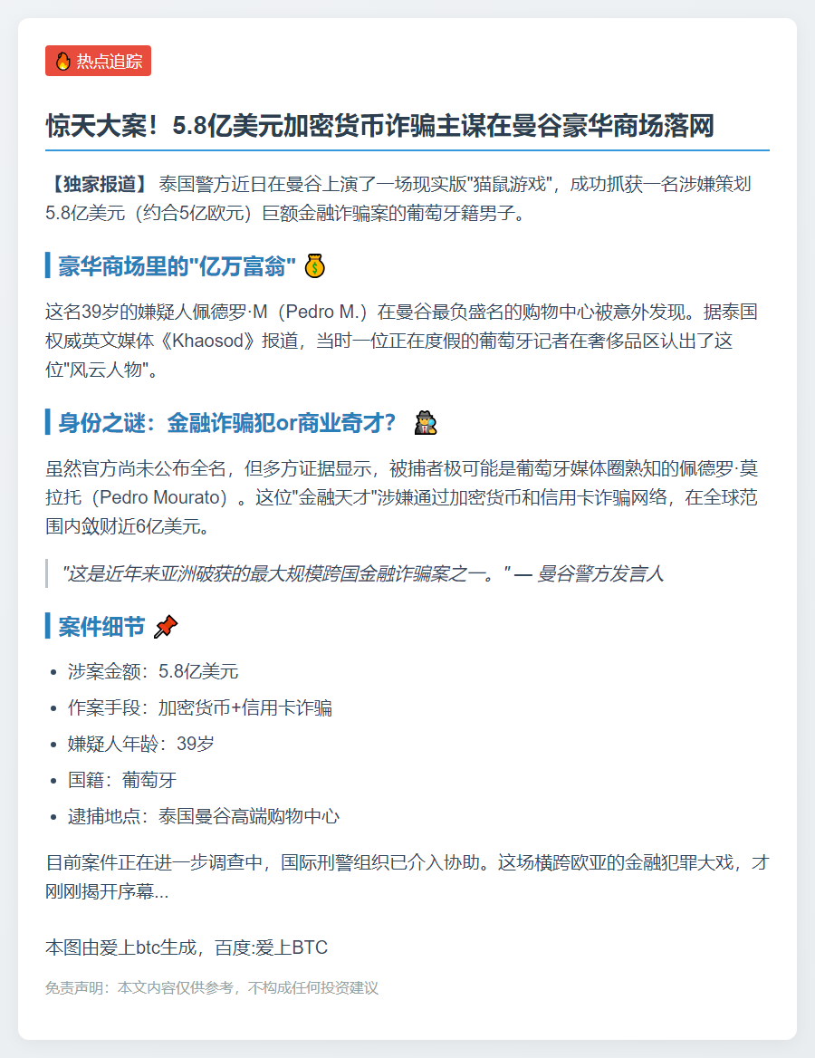 葡男涉5.8亿诈骗案在曼谷落网