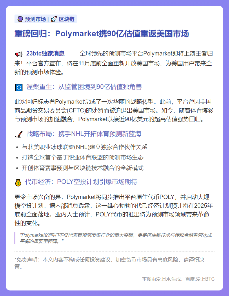 Polymarket重返美国，11月发POLY代币