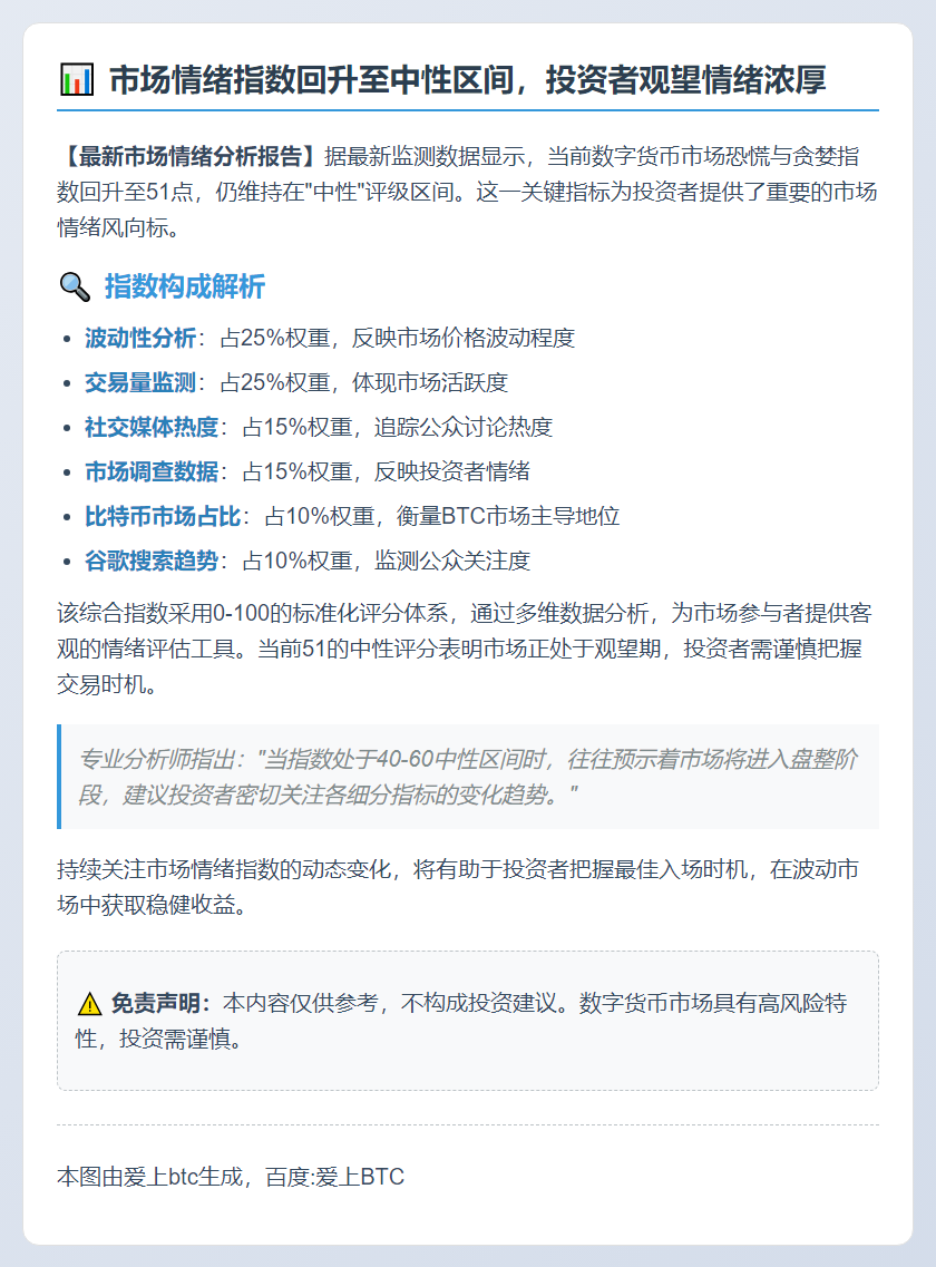 恐慌贪婪指数51，维持中性