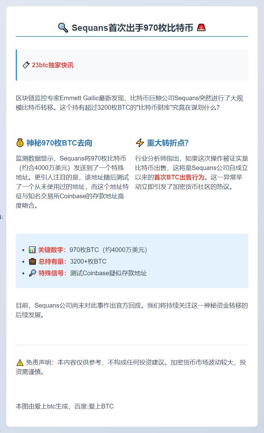 Sequans首次出手970枚比特币
