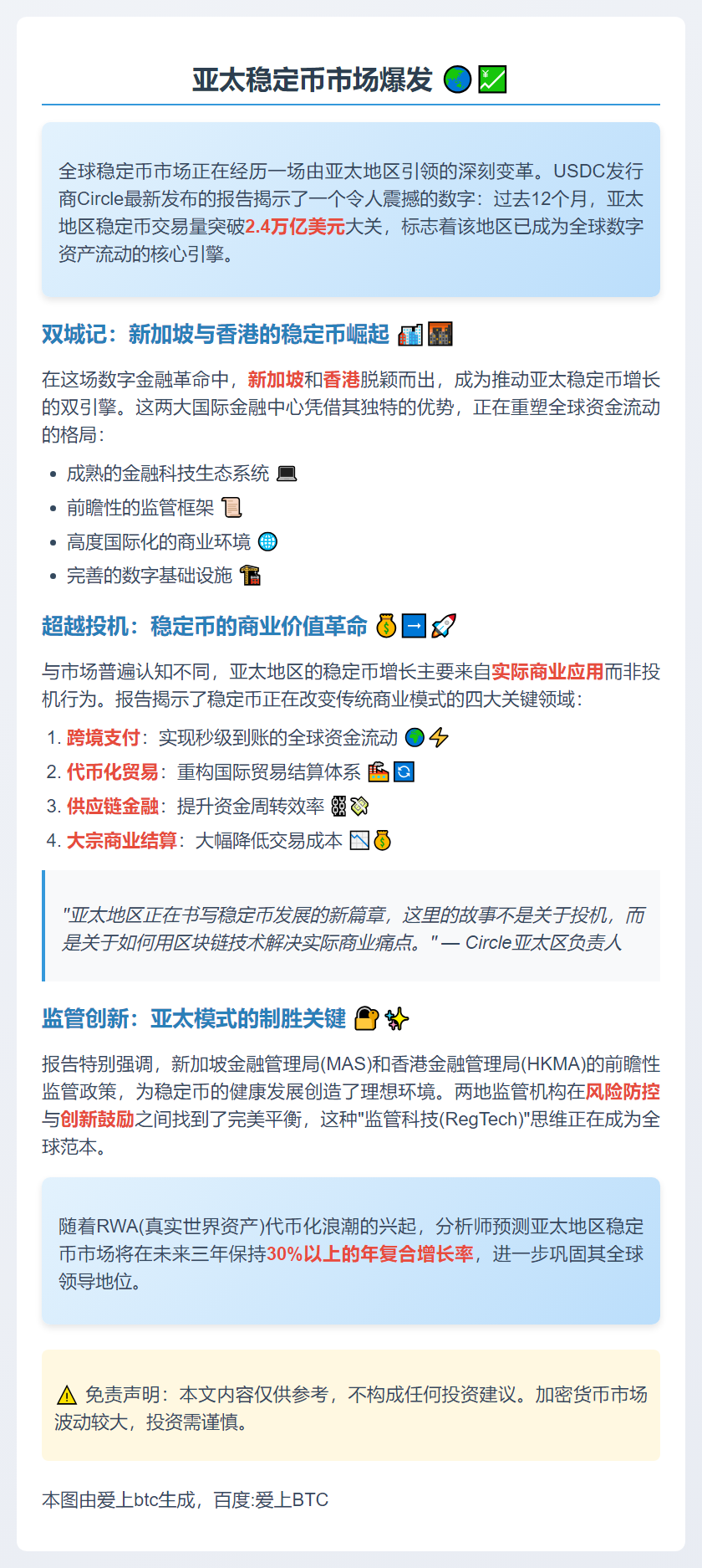 亚太稳定币交易量达2.4万亿美元，新港领涨