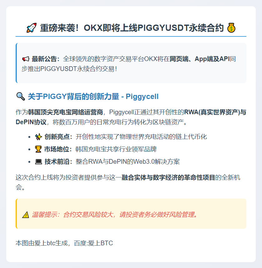 "OKX上线PIGGYUSDT永续合约"