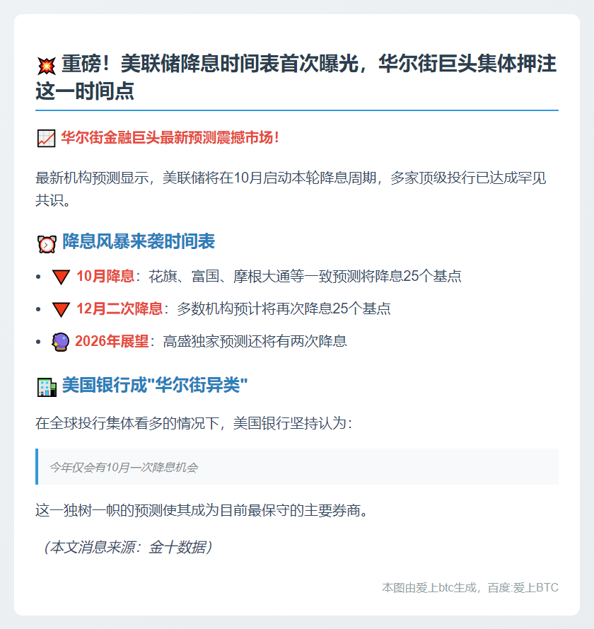 美联储10月或降息 12月或再降