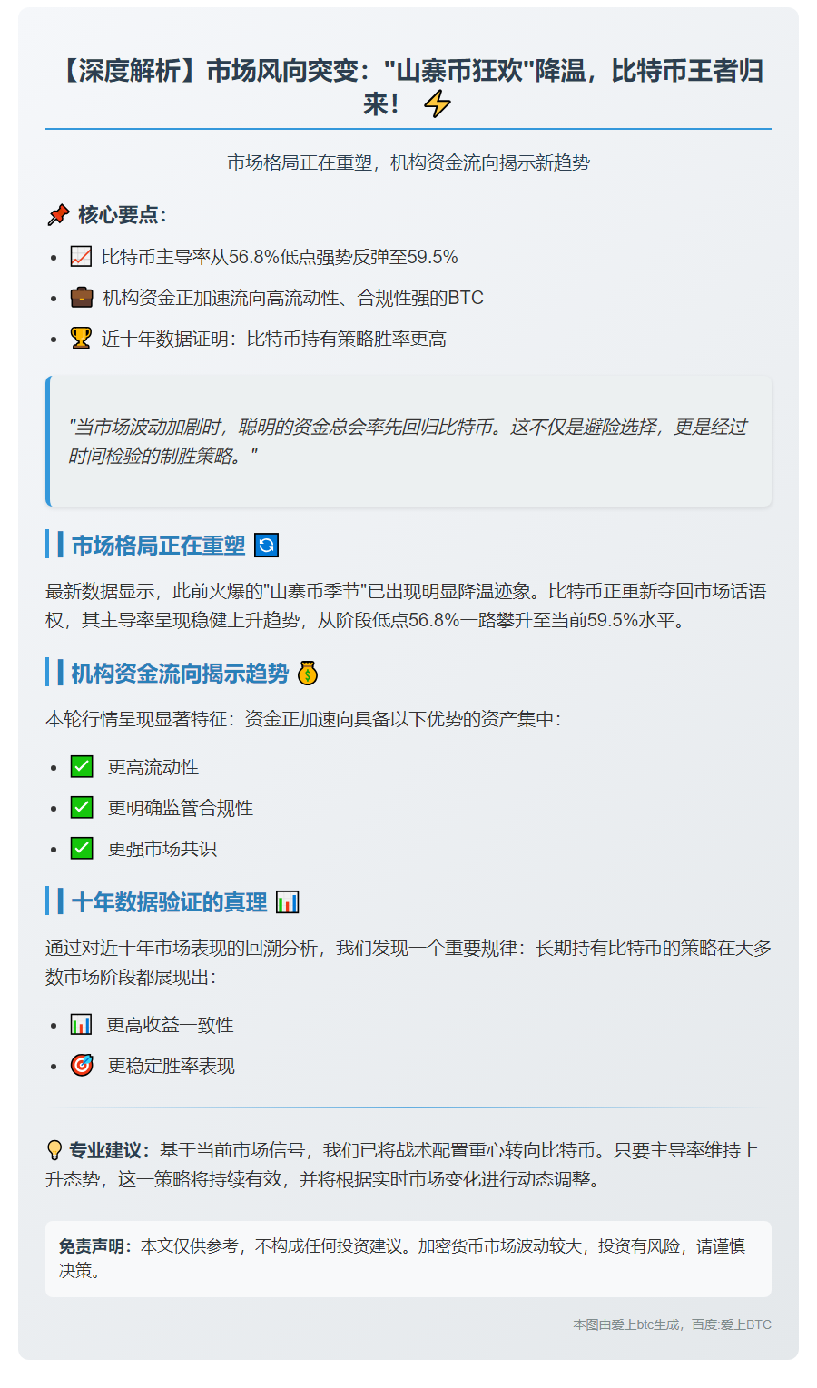 Matrixport：山寨季降温，资金回流比特币