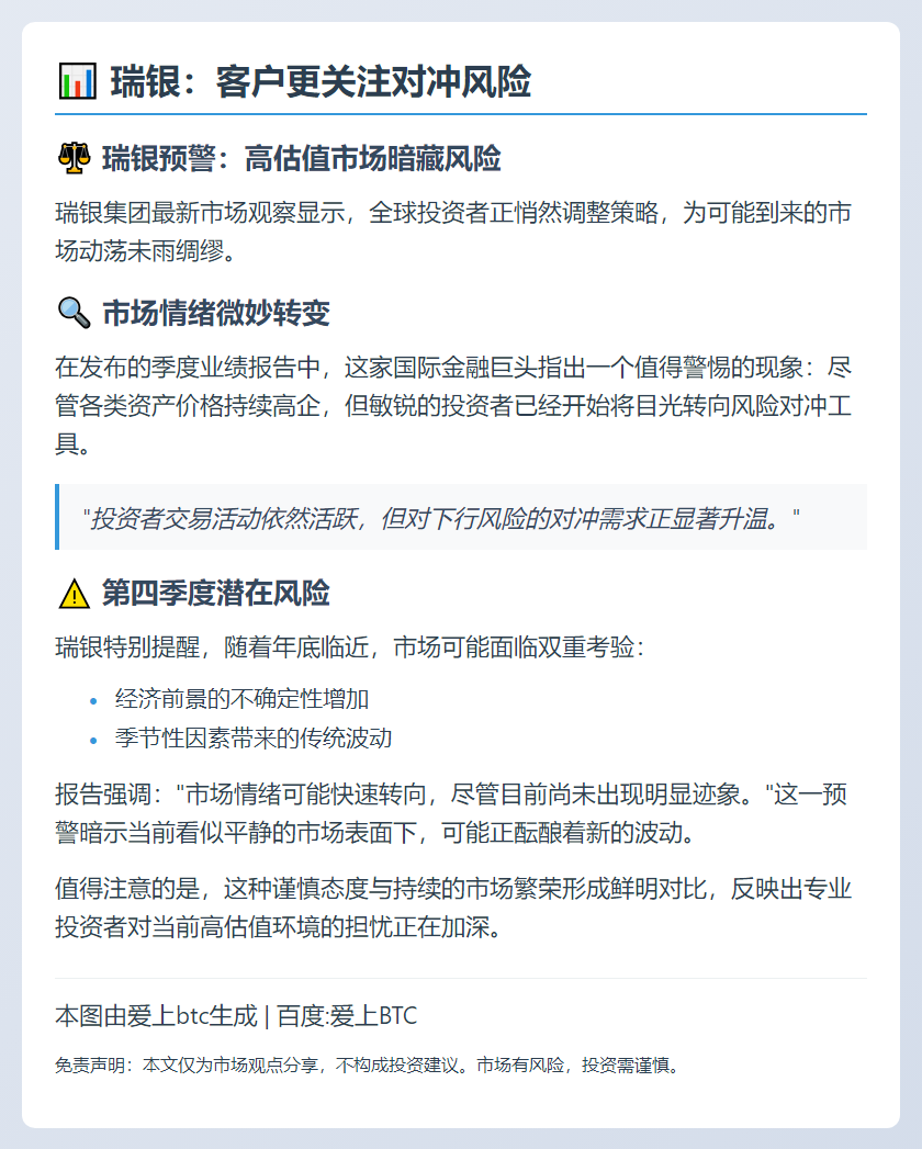 瑞银：客户更关注对冲风险