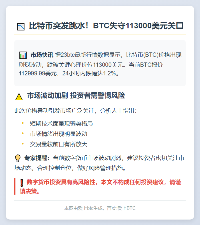 BTC跌破11.3万美元