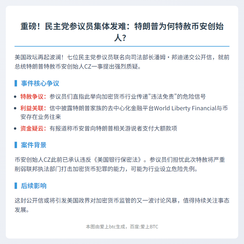 民主党议员促特朗普解释CZ赦免