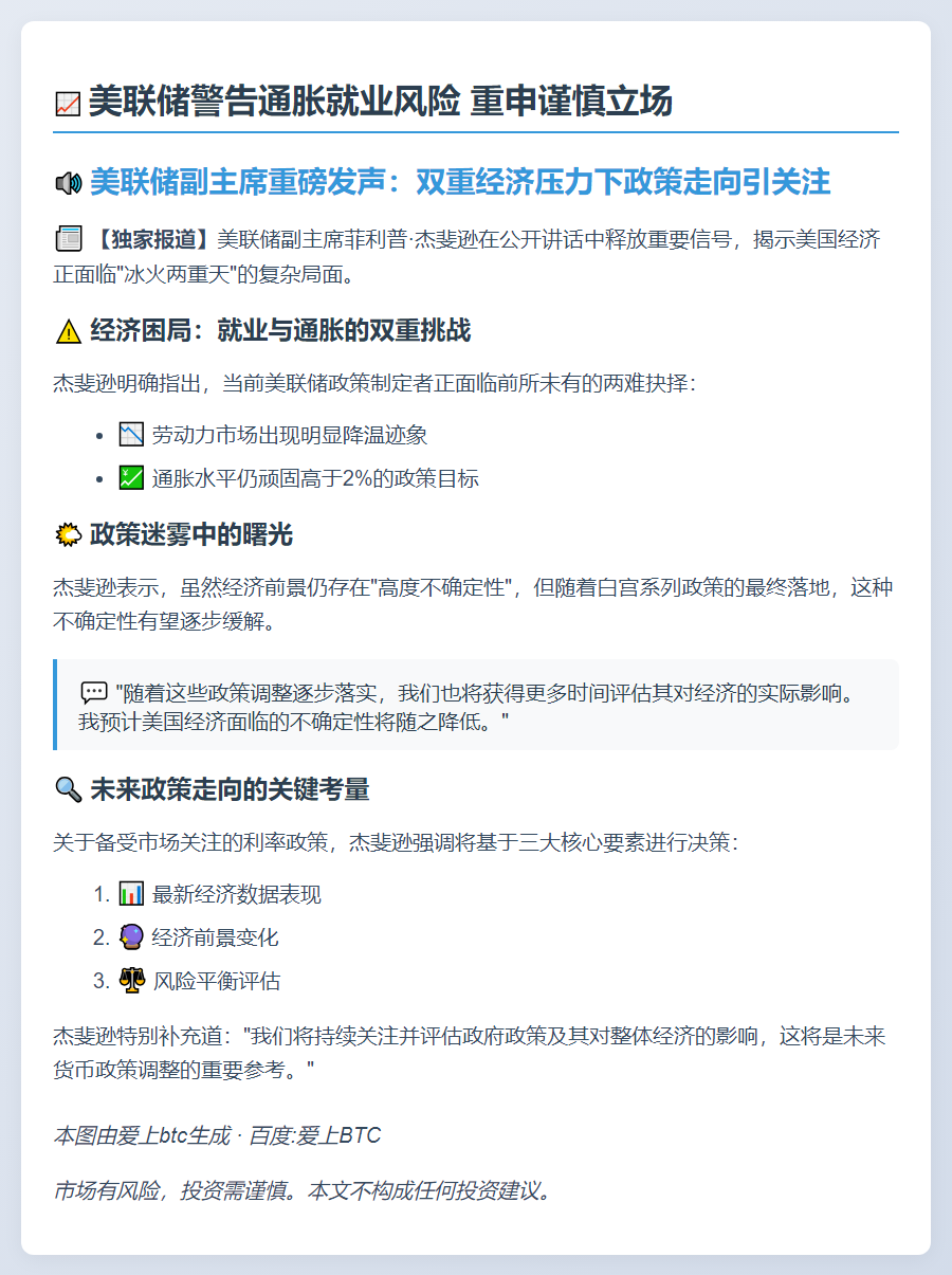 美联储警告通胀就业风险 重申谨慎立场