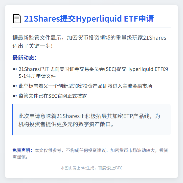 21Shares提交Hyperliquid ETF申请