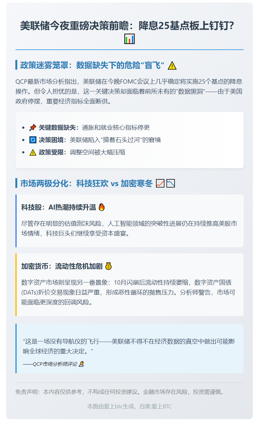 美联储今夜或降息25基点，政策前景不明