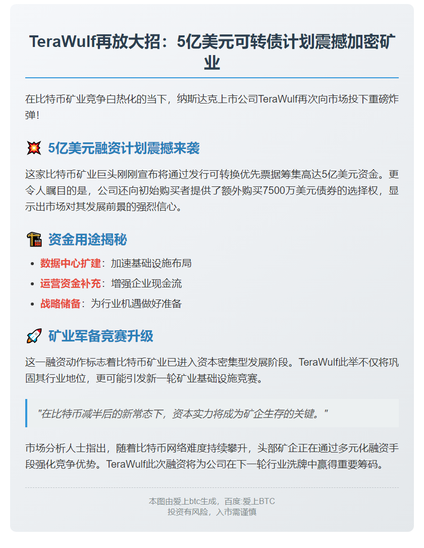 比特币矿企TeraWulf拟募资5亿美元