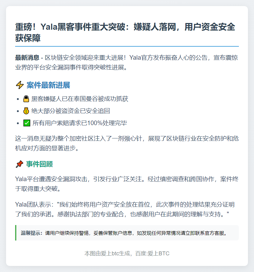 Yala黑客案嫌疑人落网 资金追回