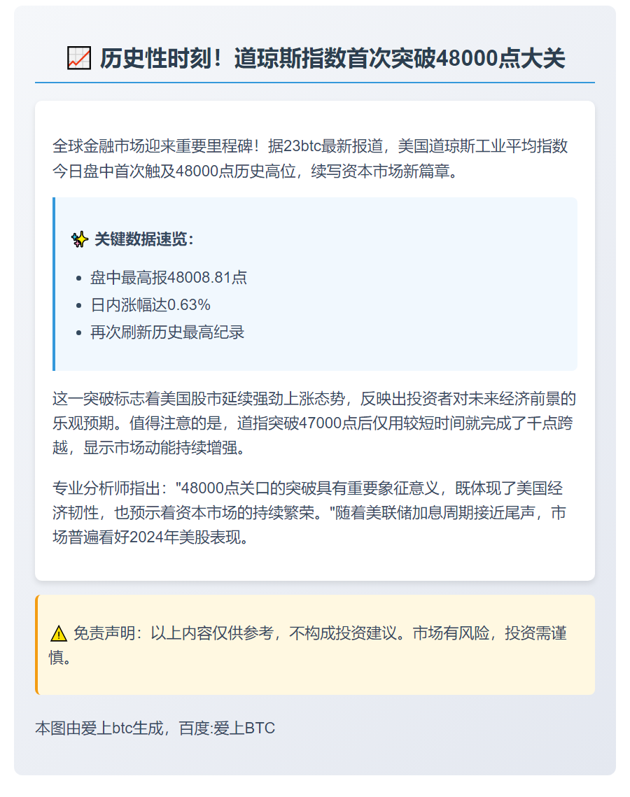 道指首破48000点