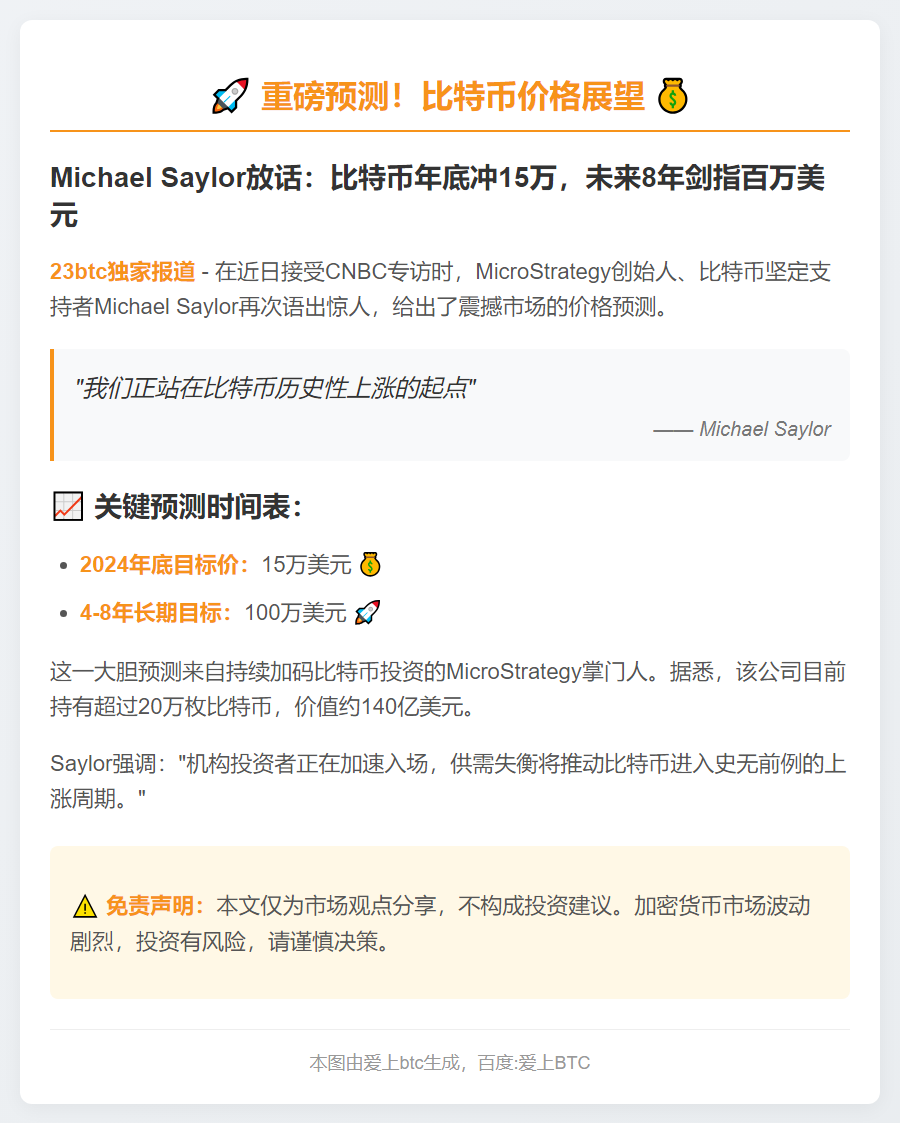 比特币明年或达15万，未来八年目标百万