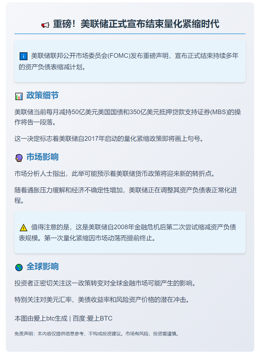 美联储结束量化紧缩