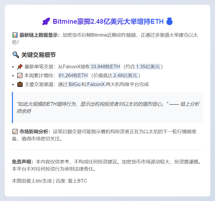 Bitmine获1.35亿美元ETH