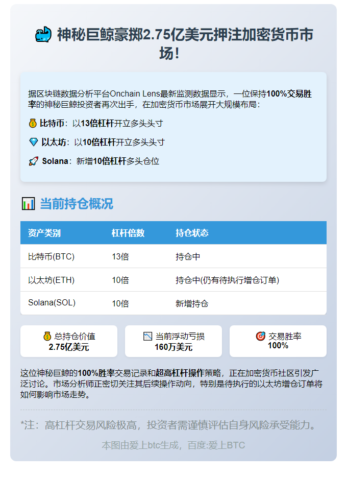 巨鲸持仓2.75亿，浮亏160万