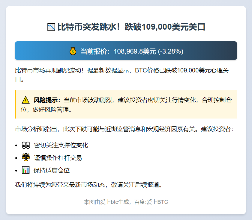 比特币跌破10.9万美元