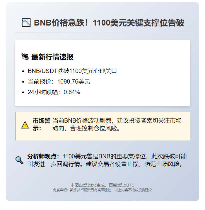BNB跌破1100美元