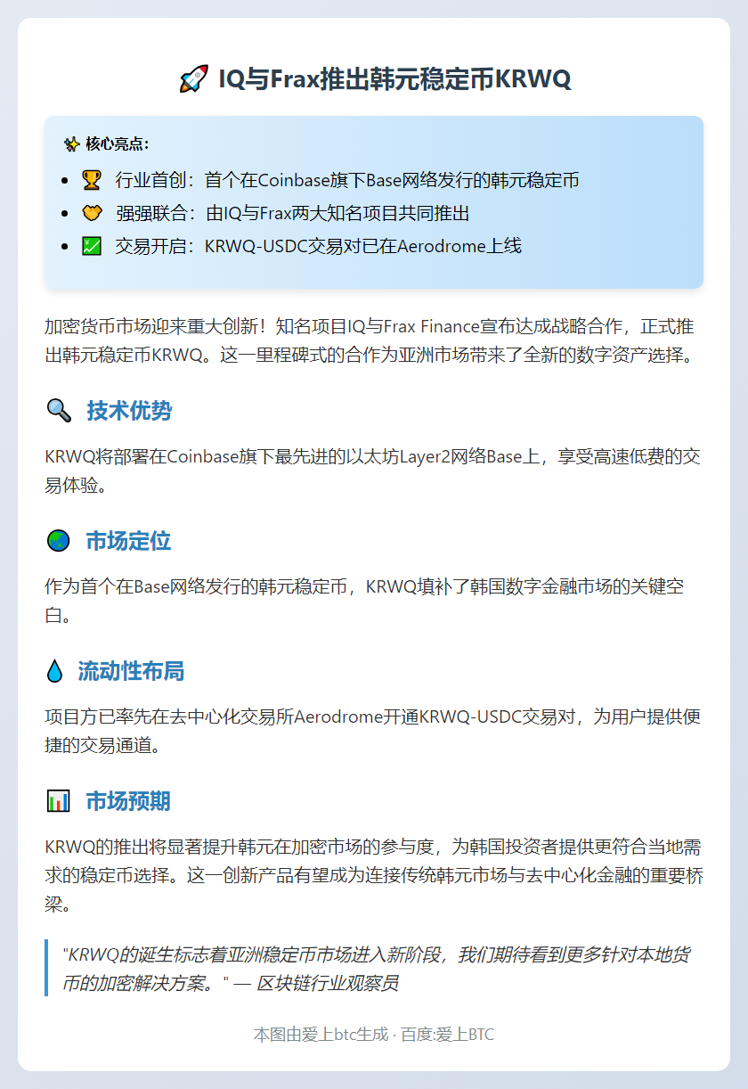 IQ与Frax推出韩元稳定币