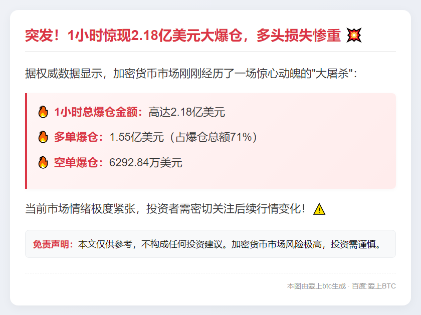 1小时多单爆仓2.18亿美元