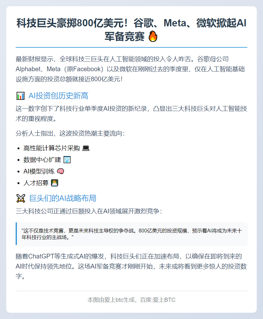 科技巨头AI投入近800亿美元
