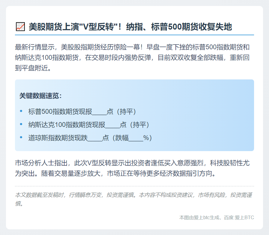 美股期货跌幅收窄，标普纳指转平